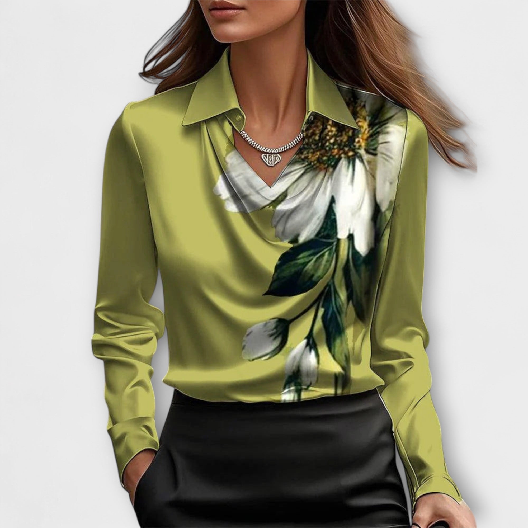 Shiny Blouse with Ruffled Collar